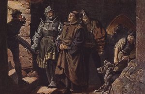 Hans von Berlepsch og Burckhardt Hund von Wenckheim eskorterer Martin Luther til Wartburg slott.